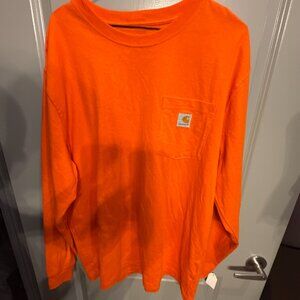 Carhartt T-Shirt Mens L Orange Cotton Long Sleeve Casual Outdoor Workwear Pocket